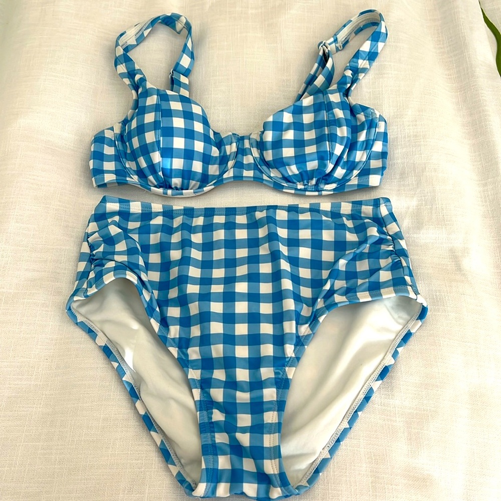 Kona Sol blue checked high waist bikini
